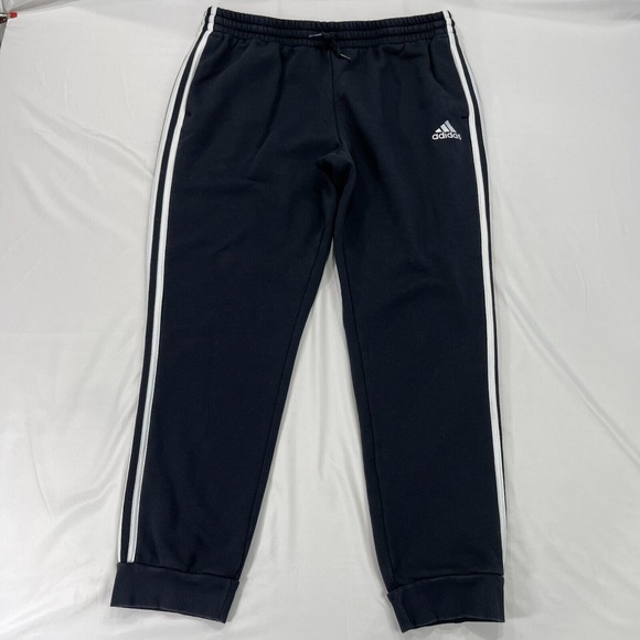 Adidas Sweatpants Mens XL Black Joggers 3‎ Stripe Athleisure Fleece Tapered - Picture 1 of 12